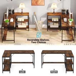 Reversible L-Shaped Desk, Corner Computer Desk with Storage Shelves - Image 6
