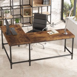 67" L-Shaped Desk, Industrial Reversible Computer Corner Desk - Image 3
