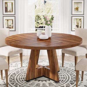 Round Dining Table for 4, 47" Wooden Kitchen Table Farmhouse Dinner Table - Image 3