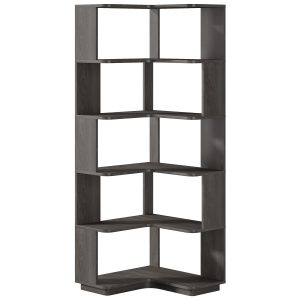 6-Tier Corner Bookshelf, 64.96" Corner Bookcase with Anti-Drop Panel - Image 10