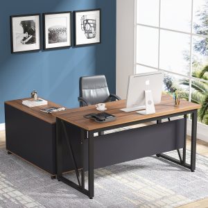 L-Shaped Computer Desk, 55" / 63" Executive Desk and Mobile File Cabinet - Image 3