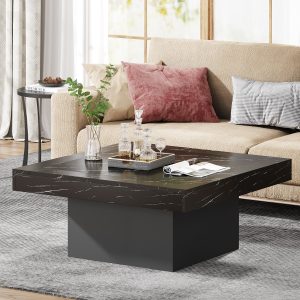 Square Coffee Table, Farmhouse Wood Cocktail Table with LED Light - Image 11