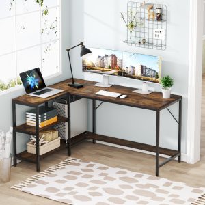 Reversible L-Shaped Desk, Corner Computer Desk with Storage Shelves - Image 3