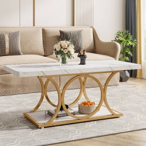 Rectangle Coffee Table, 47.24" Center Table with Faux Marble Top - Image 3