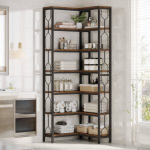 7-Tier Corner Bookshelf, Industrial Corner Etagere Bookcase - Image 3