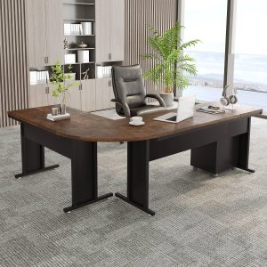 83" L-Shaped Desk, Industrial Corner Executive Desk with Mobile File Cabinet