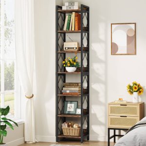 7-Tier Corner Shelf, 78.7" Narrow Bookshelf Corner Bookcase - Image 3