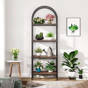 4-Tier / 5-Tier Bookshelf, Arched Bookcase Display Rack with Storage Shelves - Image 5