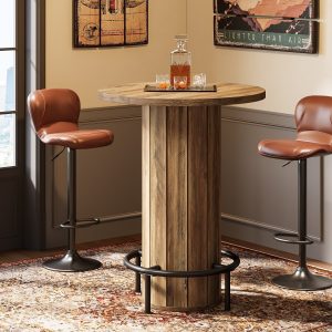 31" Bar Table, Round Bistro Pub Table with Footrest for Dining Coffee Cocktail - Image 3