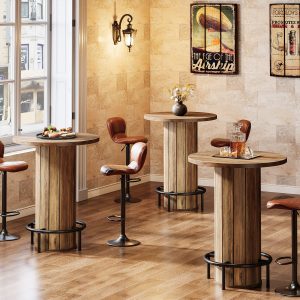 31" Bar Table, Round Bistro Pub Table with Footrest for Dining Coffee Cocktail - Image 6
