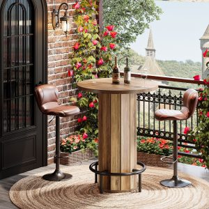 31" Bar Table, Round Bistro Pub Table with Footrest for Dining Coffee Cocktail - Image 5