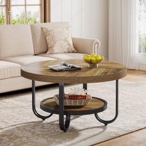 31" Coffee Table, 2-Tier Center Table Cocktail Tea Table with Storage Shelf - Image 3