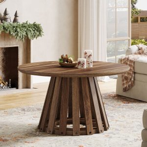 31.5" Circle Coffee Table, Farmhouse Accent Center Table Tea Table - Image 4
