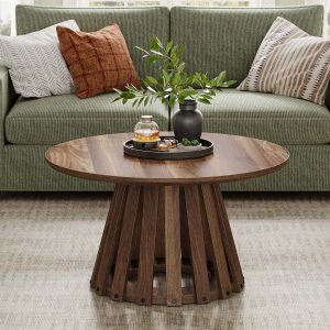 31.5" Circle Coffee Table, Farmhouse Accent Center Table Tea Table - Image 3