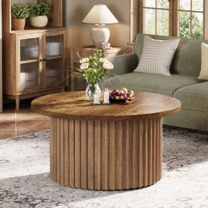 31.5" Coffee Table, Farmhouse Circle Center Table Sofa Side Table - Image 3