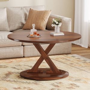31.5" Coffee Table, Mid-Century Accent Center Table with X-Shaped Base - Image 5
