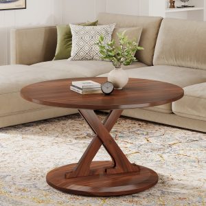 31.5" Coffee Table, Mid-Century Accent Center Table with X-Shaped Base - Image 3