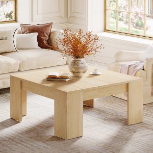 38.8" Square Coffee Table, Wood Center Table Snack Table