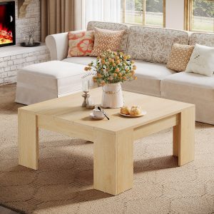 38.8" Square Coffee Table, Wood Center Table Snack Table - Image 4