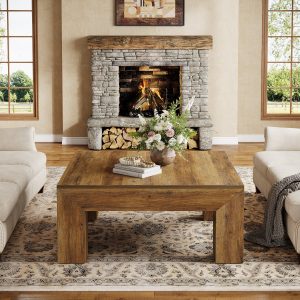 39" Coffee Table, Farmhouse Square Accent Center Cocktail Table - Image 3