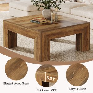 39" Coffee Table, Farmhouse Square Accent Center Cocktail Table - Image 5