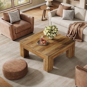39" Coffee Table, Farmhouse Square Accent Center Cocktail Table - Image 4
