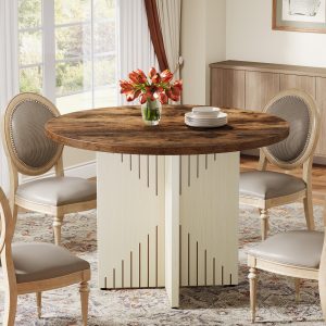 39" Dining Table, Round Kitchen Table Dinner Table with Pedestal Base - Image 4