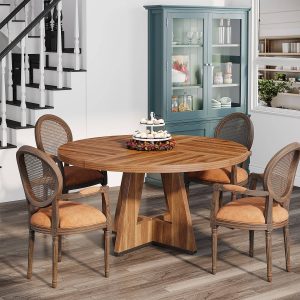 Round Dining Table for 4, 47" Wooden Kitchen Table Farmhouse Dinner Table - Image 4