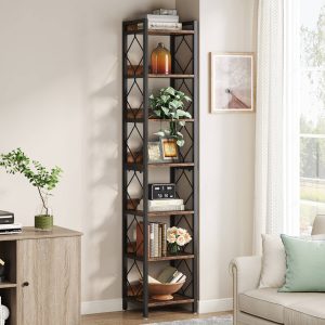 7-Tier Corner Shelf, 78.7" Narrow Bookshelf Corner Bookcase - Image 4