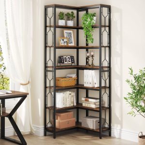 7-Tier Corner Bookshelf, Industrial Corner Etagere Bookcase - Image 4