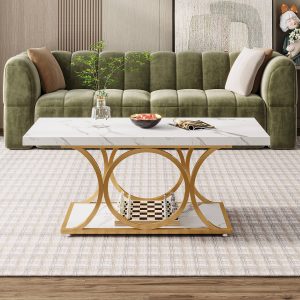 Rectangle Coffee Table, 47.24" Center Table with Faux Marble Top - Image 4