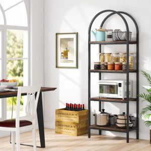 4-Tier / 5-Tier Bookshelf, Arched Bookcase Display Rack with Storage Shelves - Image 4