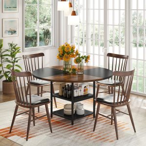 Round Dining Table, 47" Kitchen Dinner Table with Storage Shelf - Image 3