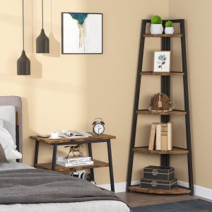 70" Corner Shelf, 5 Tier Corner Storage Rack Ladder Bookcase - Image 7