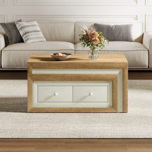 Extendable Coffee Table, Wooden Center Table With 2 Drawers - Image 4