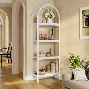 4-Tier / 5-Tier Bookshelf, Arched Bookcase Display Rack with Storage Shelves - Image 8