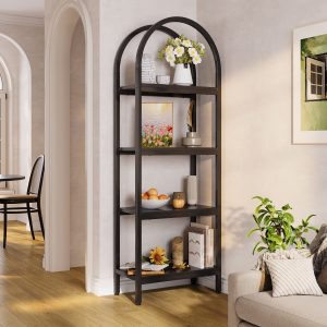 4-Tier / 5-Tier Bookshelf, Arched Bookcase Display Rack with Storage Shelves - Image 6