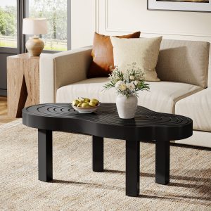 45" Coffee Table, Modern Irregular Center Table with Thick Tabletop - Image 4