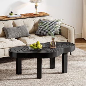 45" Coffee Table, Modern Irregular Center Table with Thick Tabletop