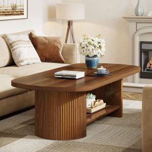 45" Coffee Table, Modern Oval 2-Tier Center Table With Storage - Image 5