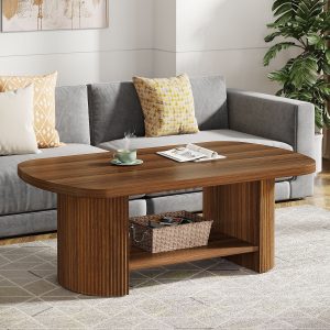 45" Coffee Table, Modern Oval 2-Tier Center Table With Storage - Image 4