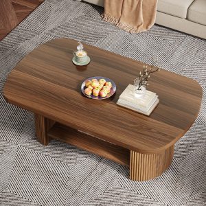 45" Coffee Table, Modern Oval 2-Tier Center Table With Storage - Image 6