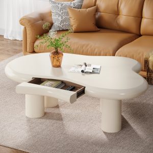 46.4" Coffee Table, Irregular Center Tea Table with Storage Drawer - Image 3
