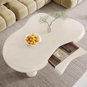46.4" Coffee Table, Irregular Center Tea Table with Storage Drawer - Image 4
