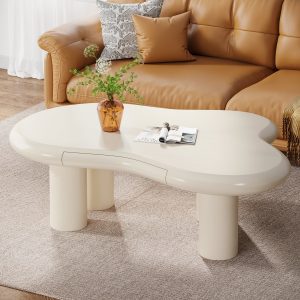 46.4" Coffee Table, Irregular Center Tea Table with Storage Drawer