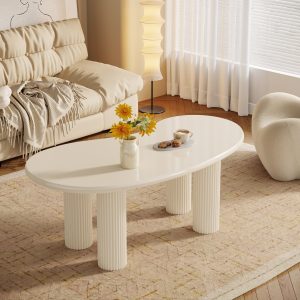 46.4" Coffee Table, Modern Irregular Cashew Shaped Center Table