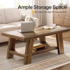 47" Coffee Table, Farmhouse 2-tier Center Table with Storage - Image 7