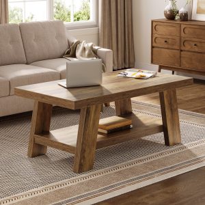 47" Coffee Table, Farmhouse 2-tier Center Table with Storage - Image 5