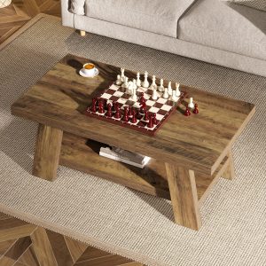 47" Coffee Table, Farmhouse 2-tier Center Table with Storage - Image 6