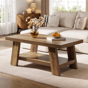 47" Coffee Table, Farmhouse 2-tier Center Table with Storage